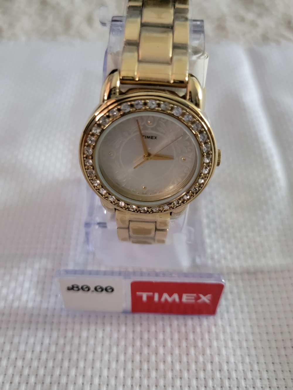 Timex Women's Gold Bracelet Watch with Crystal Bezel and Floral Dial - Picture 7 of 7